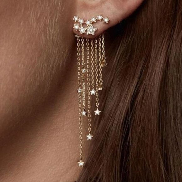 Unknown Jewelry - Celestial Golden Dangly Ear Jacket Earrings
